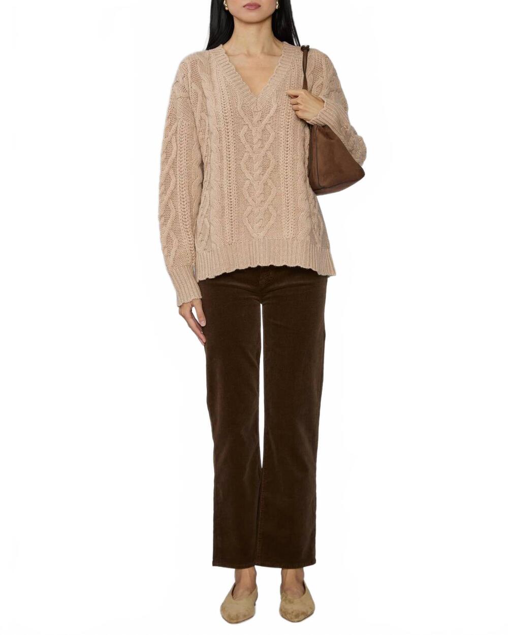 NEW LOVESHACKFANCY croisette pullover sweater in camel melange